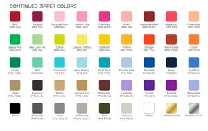 Various Blank Zipper Color Chart