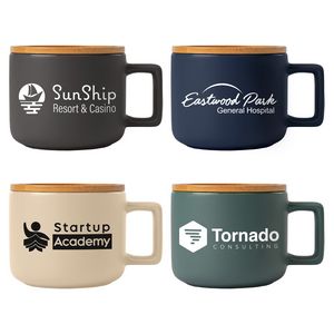 [MVI] Café Virtuoso - 12 oz. Ceramic Mug with Bamboo Lid - Silkscreen
