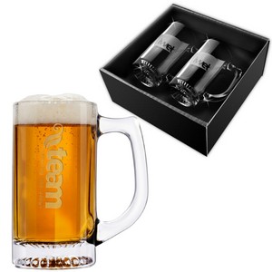 [BELLAGIO DM116-DE] 13 oz Deep Etch Glass Beer Mugs in Bellagio Box (2-Piece Set)