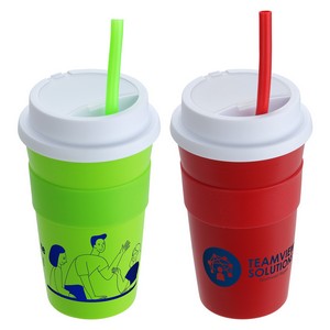 [DTM-BS21] Bistro 14 oz Coffee Cup with Silicone Sleeve + Straw
