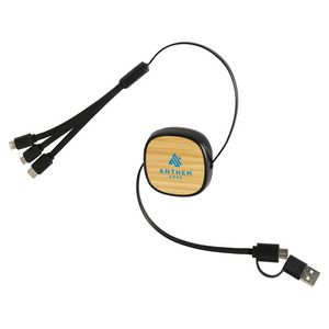 [EAC-BR24] Bamboo Retractable 3-in-1 Charging Cable with Dual Inputs