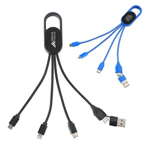 [EAC-HX26] Hex 6-in-1 Light-Up Charging Cable with Carabiner Clip and Recycled Casing