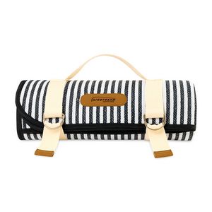 [102165-111] Life's a Picnic Recycled Polyester Roll-Up Blanket - Black & White Stripes