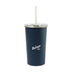 [101358-415] Arlo Classics Stainless Steel Tumbler with Straw - 20 Oz. - Matte Navy