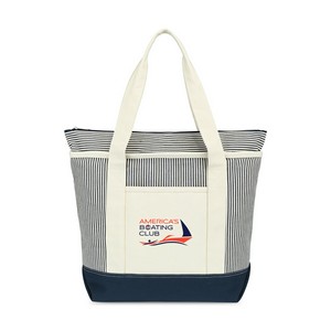 [1234] Newport Cotton Zippered Tote - Navy-Natural Stripe