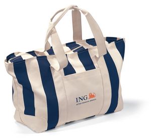 [1241] Large Striped Canvas Tote - Navy Blue