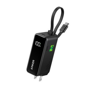 [102849-001] Anker® Power Bank USB-C Charging Block (30W, Fusion, Built-In Cable) - Black