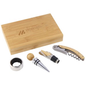 [1033-80] 4 Piece Bamboo Wine Gift Set
