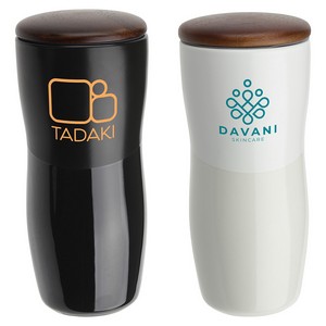 [DWA-AD22] Adriano 12 oz Double-wall Ceramic Tumbler with Wood Lid