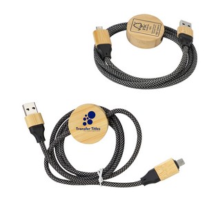 [EAC-BO26] Bolt 4-in-1 39" Bamboo and RPET 100W Charging & Data Cable