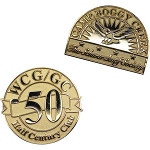 Diestruck Sandblasted Lapel Pins - Copper/Brass 1 1/4" W x 1 1/4" H