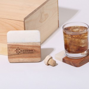 [BAGMC] 2 Piece Acacia Wood & Marble Coaster Set