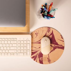 [0204-LH-MB-DB] Round Marbled Leather Mousepad