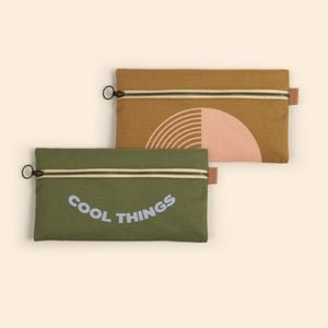 [5262-CL] Front Zipper Pouch Large - Colored Canvas With Leather Tab