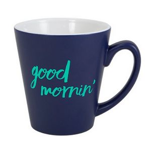 [839-02CW] 12 Oz. Matte 2-Tone Ceramic Latte Mug (Cobalt Blue/ White)