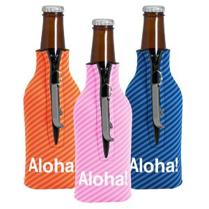 [9116-0121-4CP] Zipper Bottle Coolie Cover w/Blank Bottle Opener (4CP)