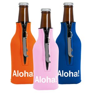 [9116-1C] Zipper Bottle Coolie Cover w/Blank Bottle Opener (1 Color)