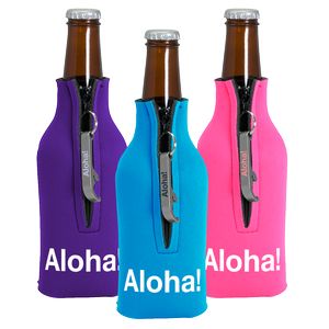 [9116-IBO] Zipper Bottle Coolie Cover w/Imprinted Bottle Opener (1 Color)