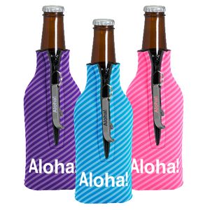 [9116-IBO-4CP] Zipper Bottle Coolie Cover w/1 Color Bottle Opener (4CP)