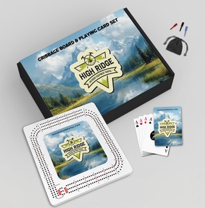 [GS1004] Boxed Cribbage Board & Playing Card Gift Sets - 11" square PVC
