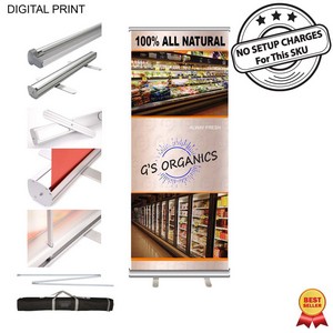 Premium Retractable Banner w/Graphics, Stand and Bag, Standard Base, NO SETUP CHARGE (33.5"x79")