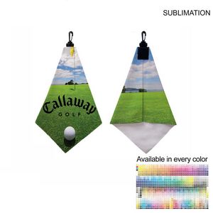 [SU648-4] Microfiber Suede Shammy Golf Towel, Triangle Shape, Folded w/Black Swivel Hook, Sublimated (11"x17")