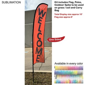 10' Small Feather Flag Kit, Full Color Graphics One Side, Outdoor Spike Base and Bag Included