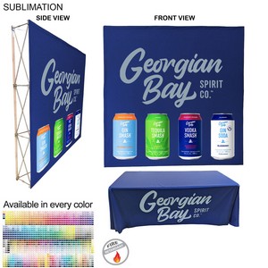 [SU775-5] Tradeshow booth package Ultra, 7.5' Straight Fabric Wall Display and Premium 6' tablecloth open back