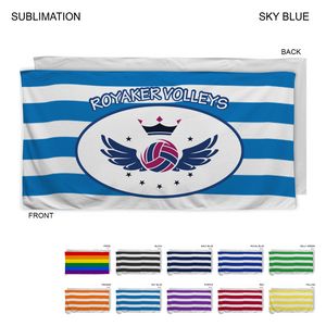Cabana Stripe Sublimated Plush and Soft Velour Terry Beach Towel, (30"x60")