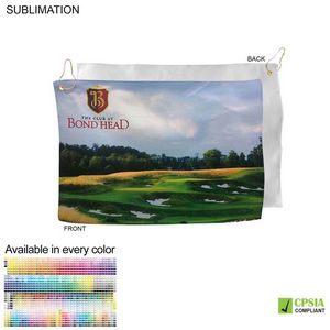 Microfiber Suede Shammy Golf Towel, Nofold Grommet and Hook, Sublimated Edge to Edge 1 Side (12"x18"