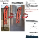 10' Small Feather Flag Kit, Full Color Graphics Double Sided, Outdoor Spike base, Indoor Cross Base