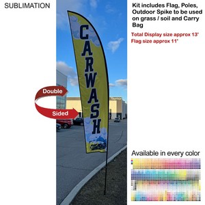 13' Medium Feather Flag Kit, Full Color Graphics Double Sided, Outdoor Spike Base and Bag Included