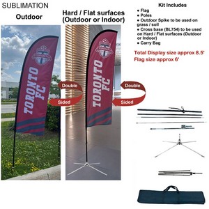 [SU749-22] 8.5' X-Small Feather Flag Kit, Full Color Graphics 2 Sided, Outdoor Spike base, Indoor Cross Base