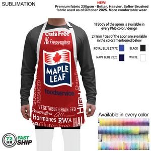 [SU260-2] 72 Hr Fast Ship - Domestic made Bib Apron, No Pockets, Adjustable Neck, Sublimated (25"x28")