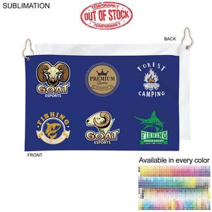 Colored Velour Terry Cotton Blend Golf Towel, Nofold Grommet Hook, Sublimated (12"x18")