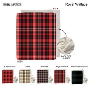 Stock Plaid Design Plush Sherpa Lined Micro Mink Throw, Sublimated (50"x60")