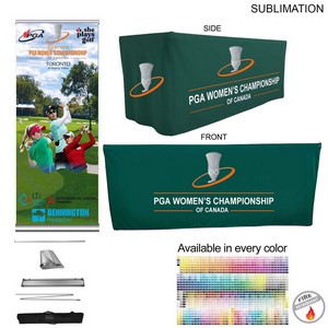 Outdoor Event Package 2, Deluxe Pull Up Banner + Premium 6' Box Fit Tablecloth