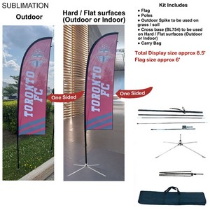 8.5' X-Small Feather Flag Kit, Full Color Graphics One Side, Outdoor Spike Base, Indoor Cross Base