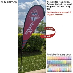 [SU749-4] 7.5' X-Small Tear Drop Flag Kit, Full Color Graphics Double Sided, Outdoor Spike base & Bag Included