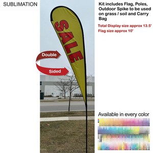 [SU752-4] 13.5' Large Tear Drop Flag Kit, Full Color Graphics Double Side, Outdoor Spike base and Bag Included