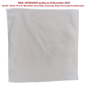 White Microfiber Dri-Lite Terry Rally, Sweat, Skate Towel, Blank Only (15"x15")