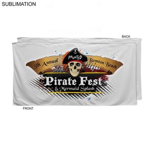 [SU210W-4] Absorbent Microfiber Dri-Lite Terry White Beach Towel, Sublimated Full Color Logo (30"x60")