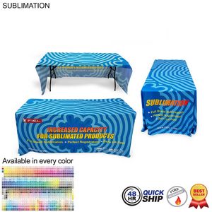 [SU499-2] 48 Hr Quick Ship - Sublimated Table Cloth for 6' Table, Drape Style, 3 sided, Open Back