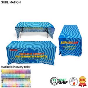 [SU499-4] 72 Hr Fast Ship - Sublimated Table Cloth for 6' Table, Drape Style, 3 sided, Open Back