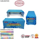 24 Hr Express Ship - Sublimated Table Cloth for 6' Table, Drape Style, 3 Sided, Open Back