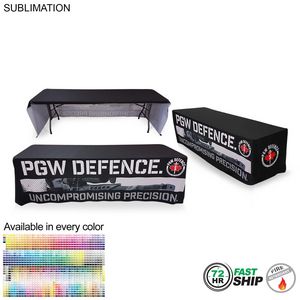 72 Hr Fast Ship - Sublimated Table Cloth for 8' Table, Drape Style, 3 Sided, Open Back