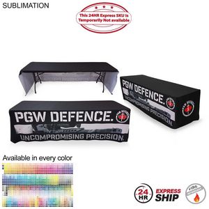[SU500-5] 24 Hr Express Ship - Sublimated Table Cloth for 8' Table, Drape Style, 3 sided, Open Back