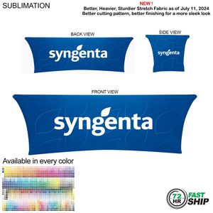 72 Hr Fast Ship - Sublimated Stretch Curved Fit Table Throw for 8' table, 4 sided, Closed back