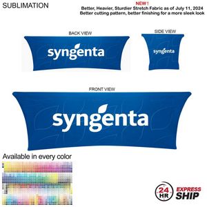 24 Hr Express Ship - Sublimated Stretch Curved Fit Table Throw for 8' table, 4 sided, Closed back