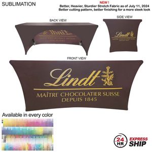 [SU577-4] 24 Hr Express Ship - Sublimated Stretch Curved Fit Table Throw For 6' table, 3 Sided, Open Back